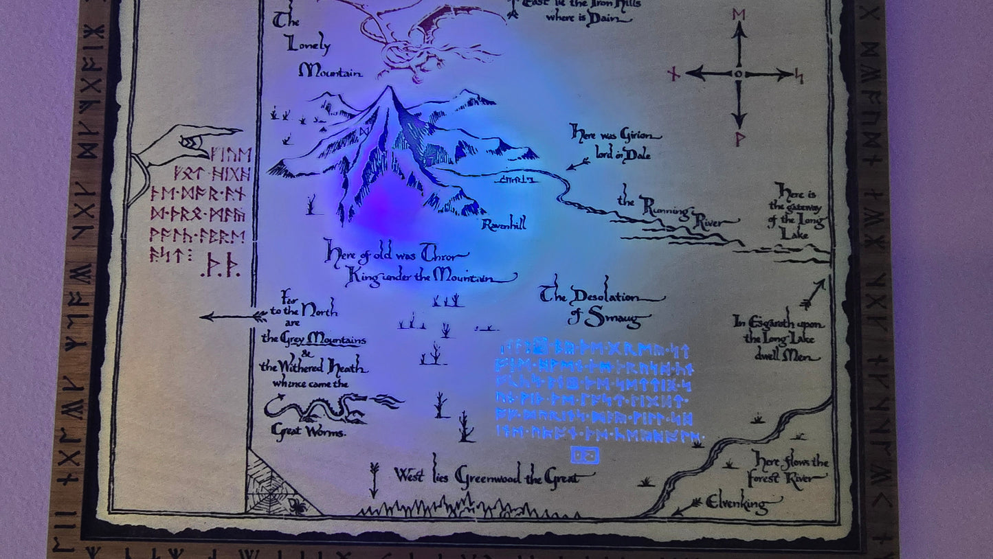 Thrór's Map | Wooden Art | UV Activated Moon Runes