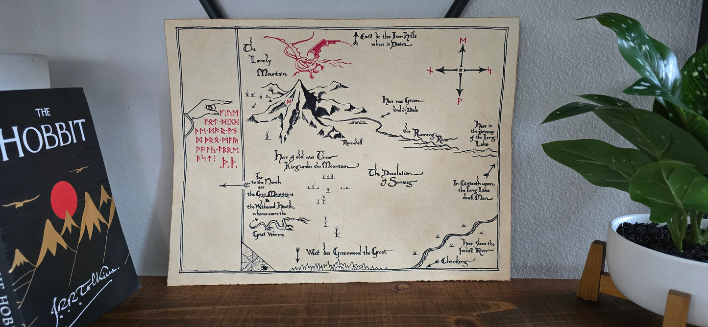 Thrór's Map | Hand Drawn on Vintage Style Paper | UV Activated Moon Runes