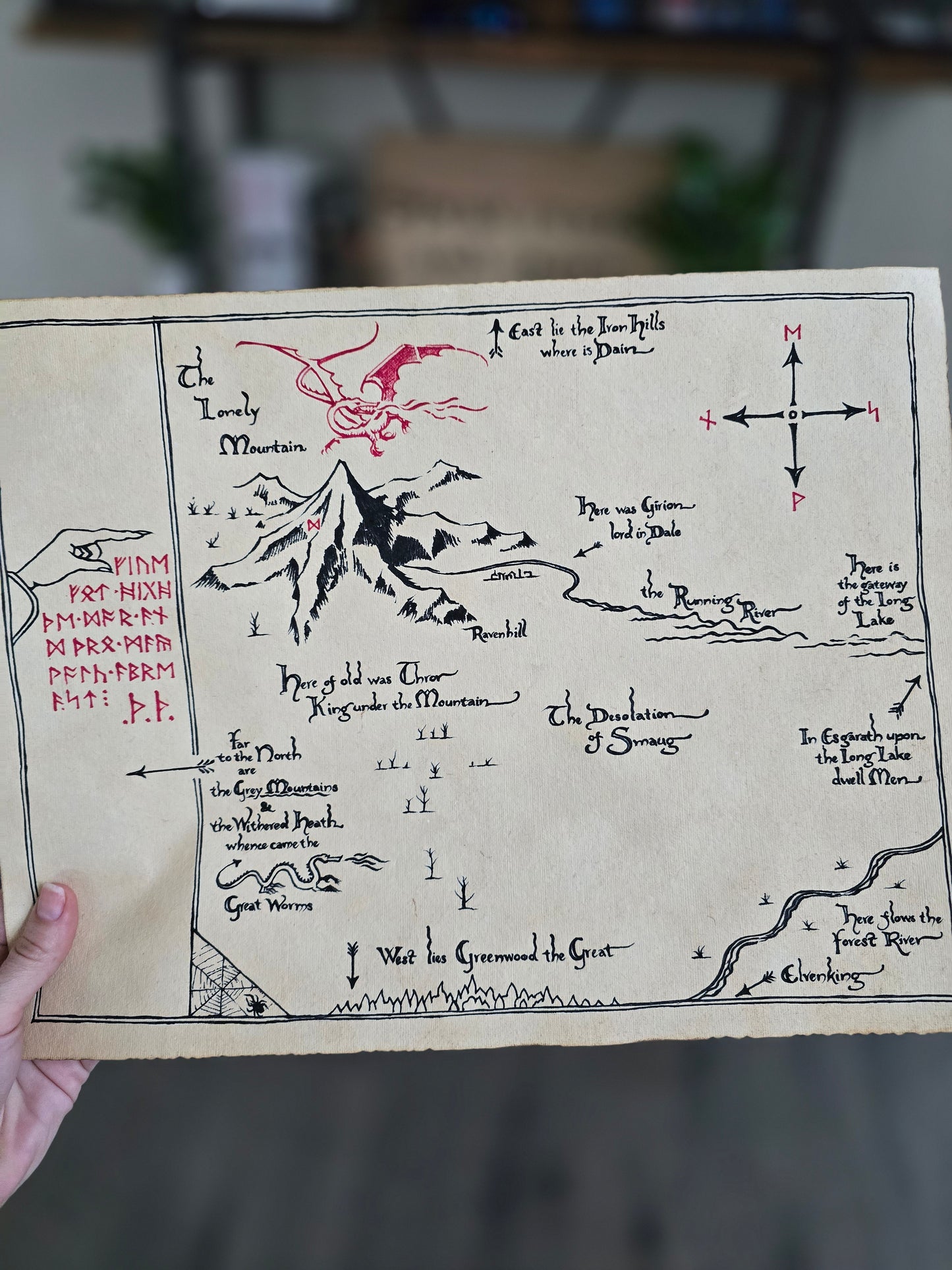 Thrór's Map | Hand Drawn on Vintage Style Paper | UV Activated Moon Runes