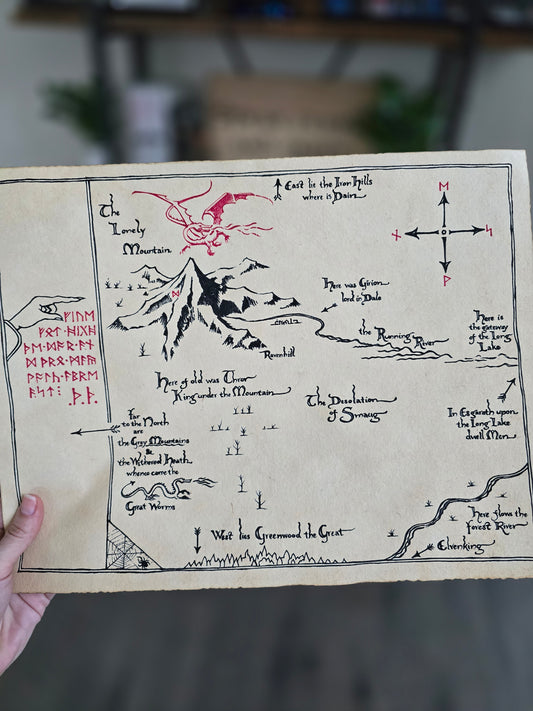 Thrór's Map | Hand Drawn on Vintage Style Paper | UV Activated Moon Runes